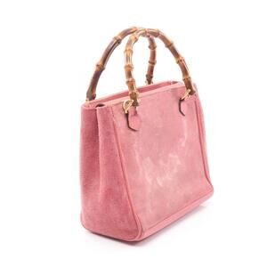 Gucci Handbag Bamboo Pink Leather Suede